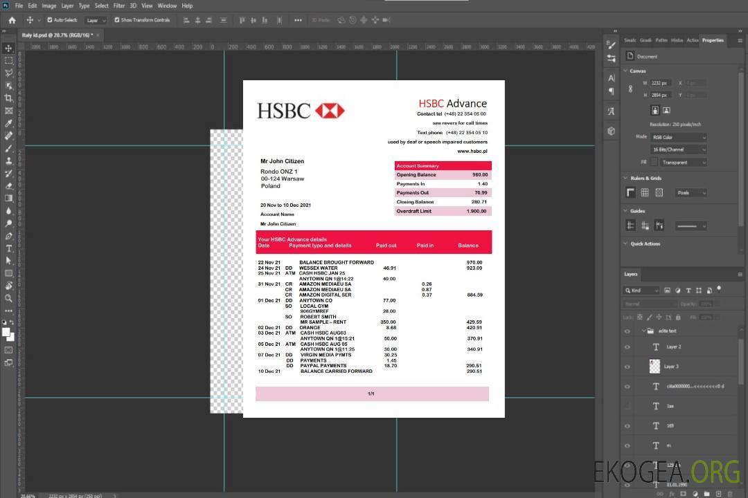 Relevé bancaire HSBC Pologne template